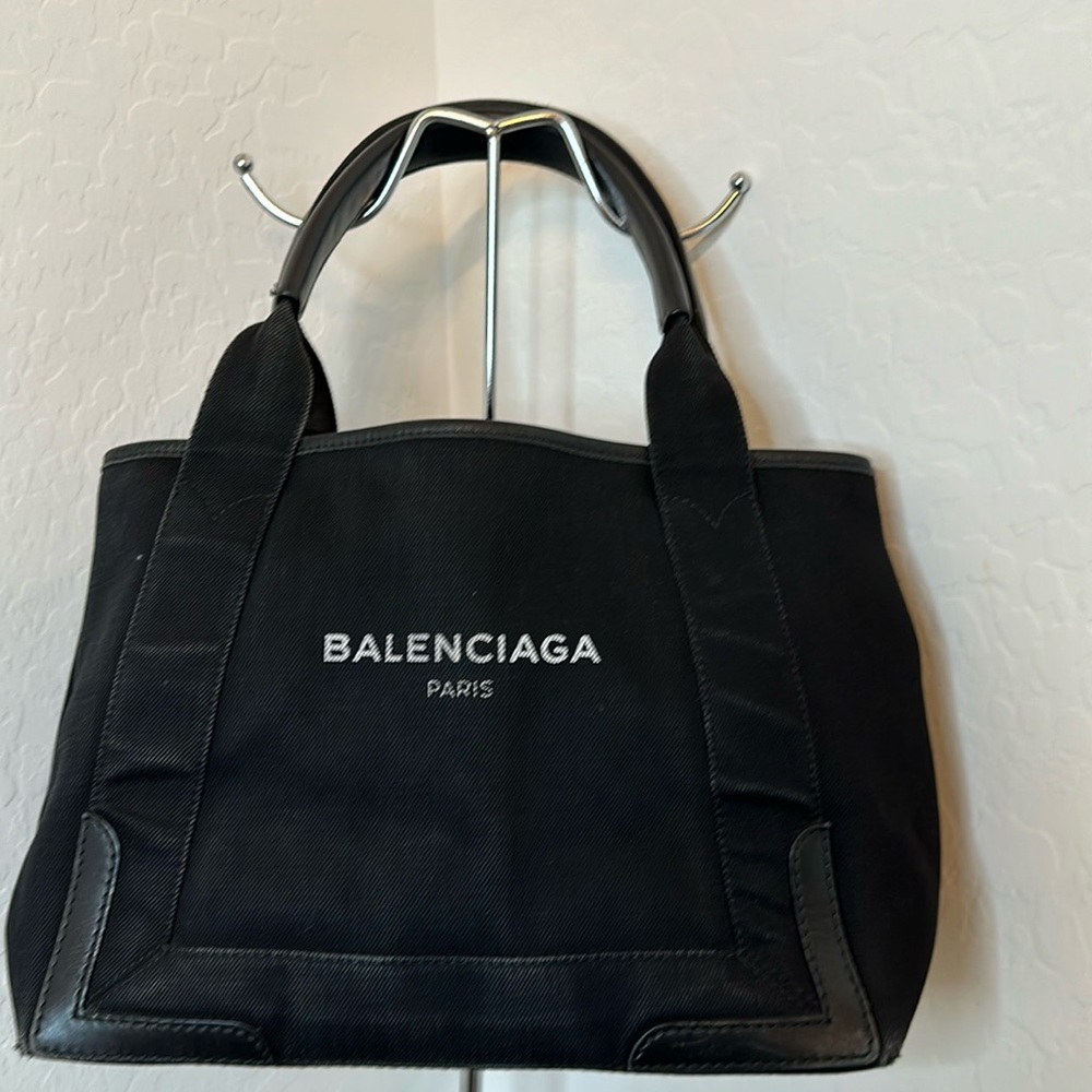 Balenciaga Cabas Black Denim/Leather Tote Bag with pouch